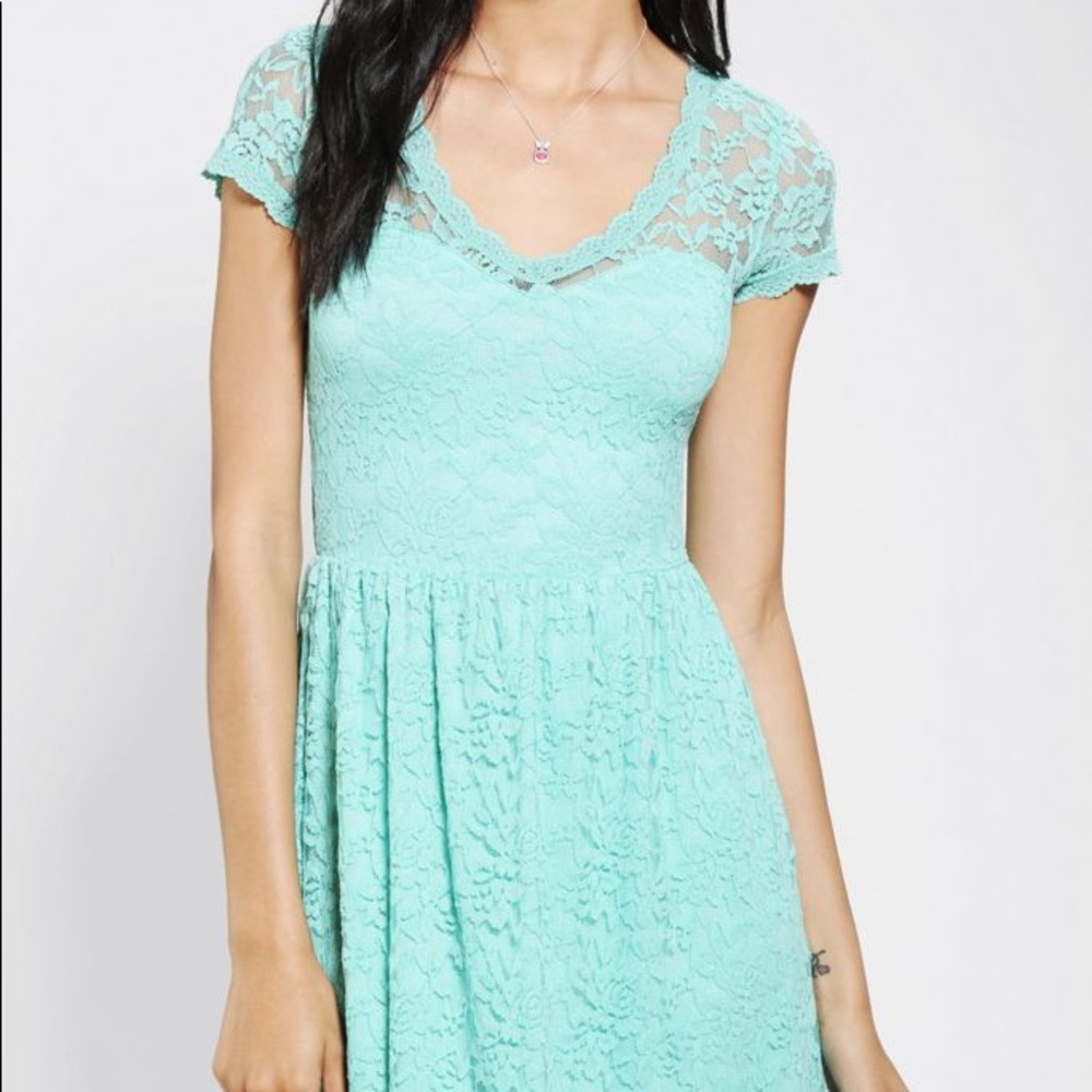 Aqua Lace Fit and Flare Dress